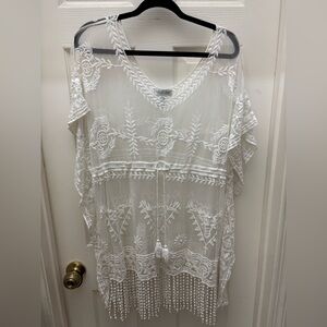 Rachel Zoe White Lace Blouse with Fringe